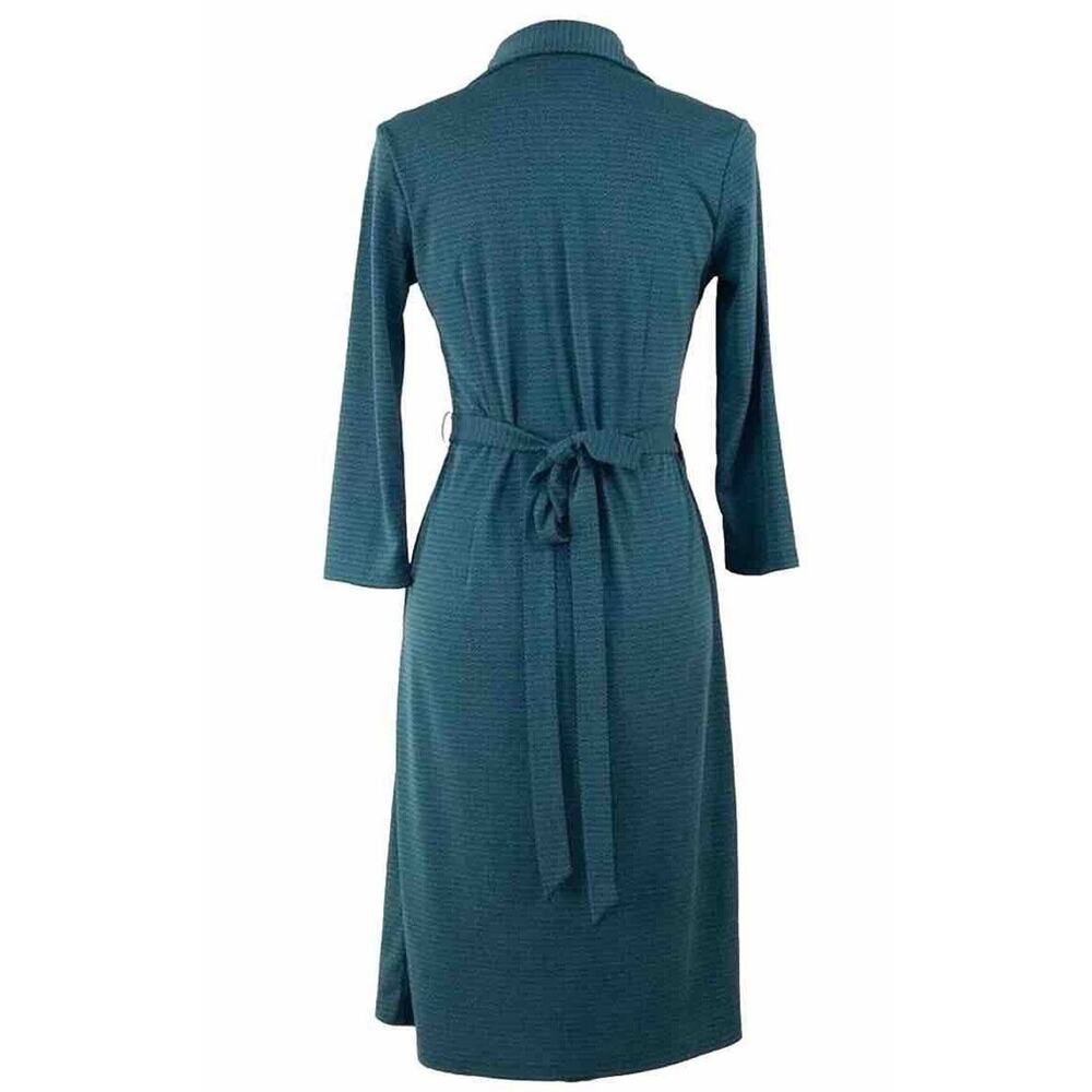 LOFT Size 2 Teal Green Black Printed Wrap Dress Long Sleeve - Picture 4 of 8